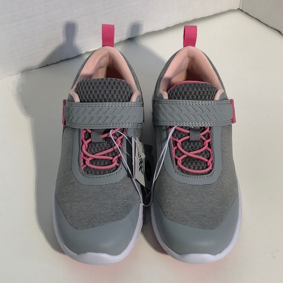 Girl’s Gray Pink Hook & Loop Lightweight Sneakers - Picture 1 of 8